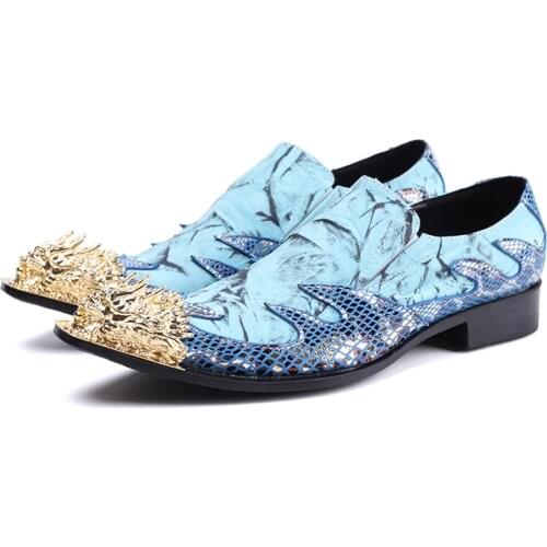 Blue Metal Genuine Leather Men Shoes Luxury Brand 2022 Casual Slip on Formal Loafers Men Moccasins Italian Male Oxford Shoes