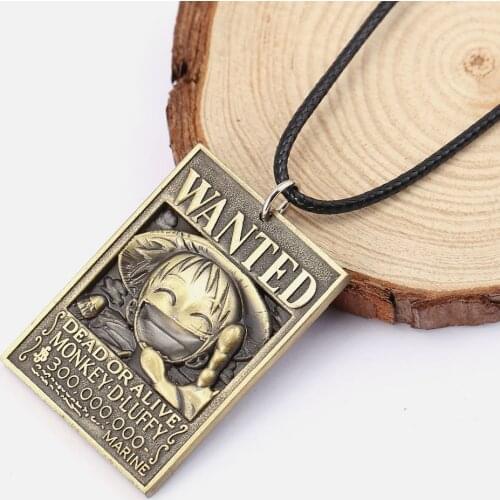 Men Jewelry One Piece Anime Badge Military Card Pendant 3D Luffy Zoro Wanted Necklace Pendant Hot Sale Rope Necklace Keychain