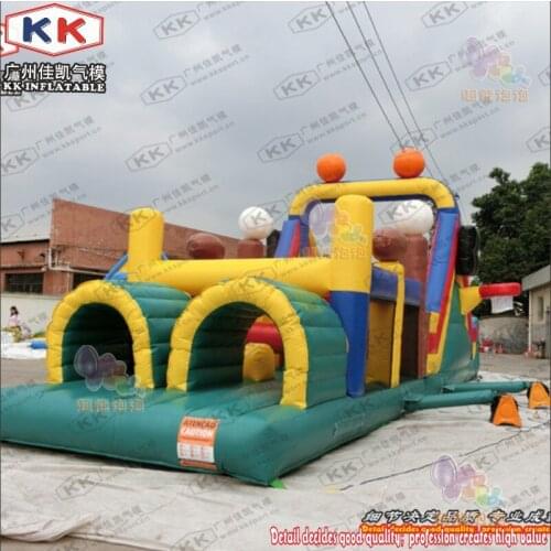 Outdoor Sports theme inflatable air trampoline bouncy slide , tunnel obstacle course