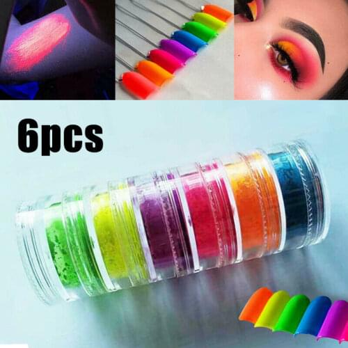 6 Colors/set Neon Nail Powder Pigment SetNeon Eyeshadow Loose Powder Nail Glitter Make Up Shimmer Nails Art Decoration Nail tool