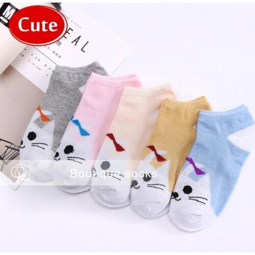 Cute Cat Socks Cotton Socks Girls Socks Spring Summer Short Blue Women Color Females Matching Cotton Pink Socks Socks N6E2