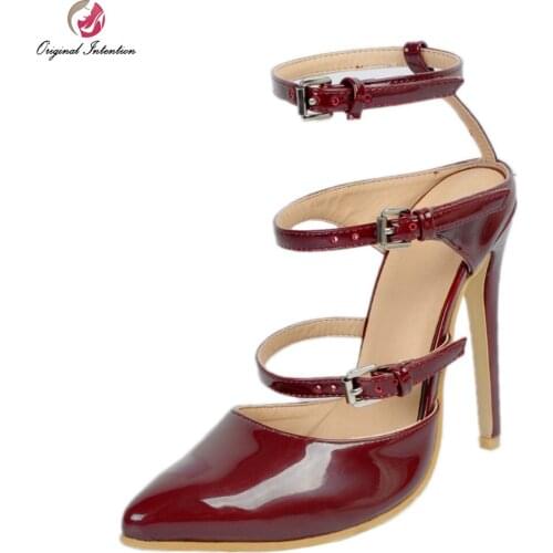 Original Intention New Grace Women Pumps Nice Pointed Toe Thin Heels Pumps Popular Wine Red Shoes Woman Plus US Size 4-15