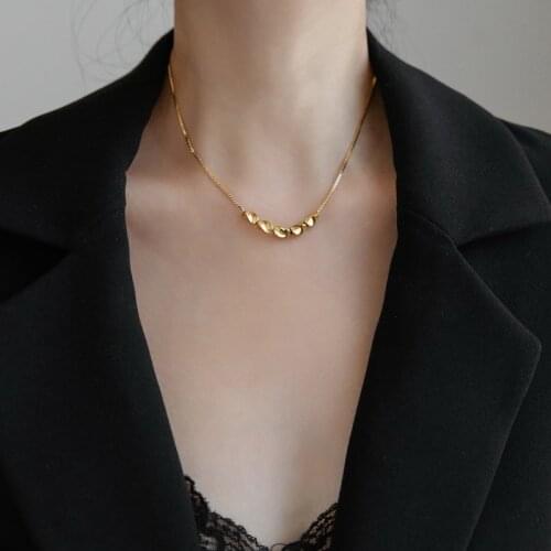 YUN RUO 18 K Gold Plated Five Gold Beads Pendant Necklace Woman Jewelry Fashion 316 L Titanium Steel Accessory Not Change Color