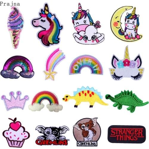 Lovely Animals Unicorn Dinosaur Patch For Clothing Iron On Embroidered Patches for Clothes Cartoon Patch For Badges Stripe Punk