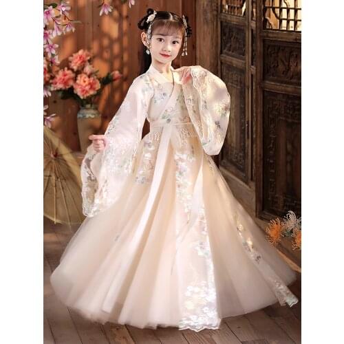 Baby Girl Princess Dress Embroidery Chinese Ancient Perform Clothes Childrens Hanfu Long Sleeve Photography Kids Robe Cosplay