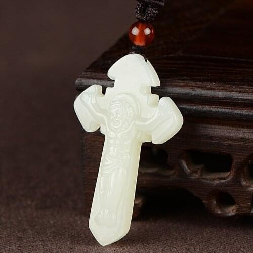 Natural hetian white jade hand-carved cross Christian pendant retro pendant temperament jewellery fashion for women men lucky