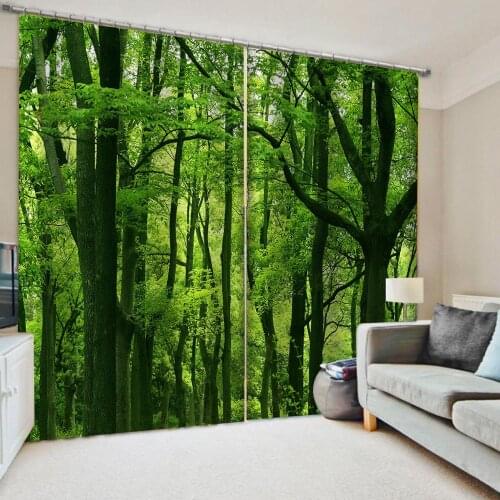 Luxury Blackout 3D Window Curtains For Living Room Bedroom green forest curtains stereoscopic curtains