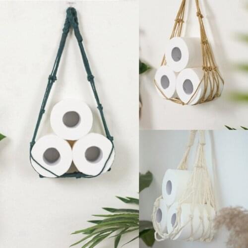 Nordic Hanging Cotton Rope Toilet Paper Holder Mesh Storage Bag Wall Mounted Tissue Holder for Magazine Books Home Hotel