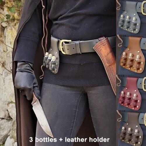 Medieval Larp Potion Bottle Vial Pouch Leather Elixir Holder Apothecary Witch Kit Alchemist Pocket Steampunk Costume Accessory