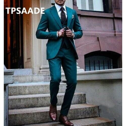 TPSAADE Fashion Mens 3 Piece Suit Groom Tuxedos Suit Formal Wedding Business Suit Custom Plus Size Blazer (Jacket+Trousers+Tie)