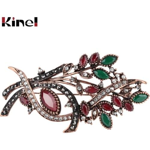 Kinel Vintage Brooch Antique Gold Inlaid Crystal Blue Resin Party Fashion Hollow Flower Brooch Apparel Accessories Jewelry