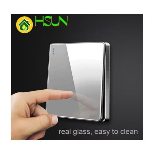 High-grade 1 2 3 4 gang 1 2 way big panel Grey switch socket Type 86 Wall 2.5D Cambered Mirror Toughened glass Computer TV