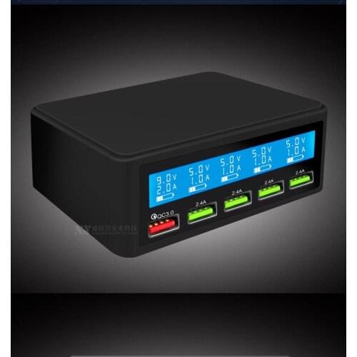 Multi-port usb fast charge mobile phone charger QC3.0 smart digital display charger 5V10A high power travel charger