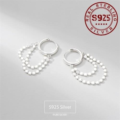 Women Silver Earrings Real 925 Sterling Silver Earrings for Women Square Beads Fashion Bride Wedding Jewelry Accessories