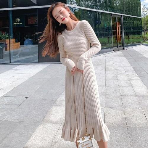 ZITY Long Sweater Dress Women Maxi Dress Knit Fishtail Long Winter Dresses Plus Size Women Clothing