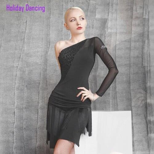 2021 New TL681 One Side Sleeve Latin Dance Dress Women Tassel Design Modern Dance Dress for Dancing Performance Show Cloth