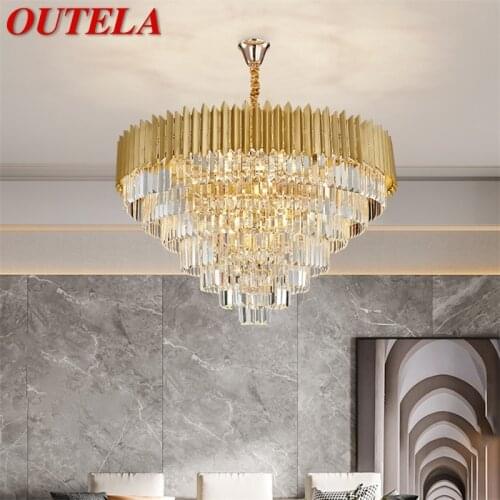 OUTELA Gold Chandelier Postmodern Crystal Pendant Lamp Home LED Light Fixture for Living Dining Room