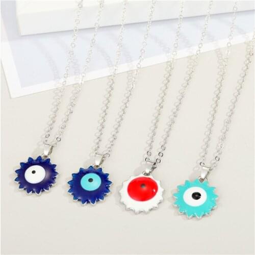 1Pcs Enamel Turkish Lucky Eye Necklace For Women Gift Jewelry Fashion Unique Meteor Sun Flower Geometric Pendant Clavicle Chain