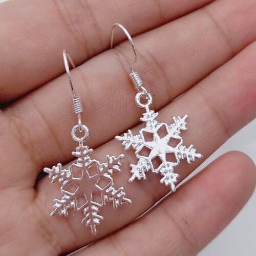 2021 Snow Flake Statement Dangle Earrings For Women Earring Sliver Plated Snowflake Ears Bijoux Drop Shipping