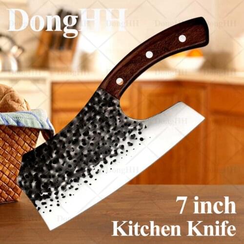 7 Inch Effort-saving Damask Stainless Steel Kitchen Knives Forged Meat Cleaver Multifunctional Knife Cooking Tools