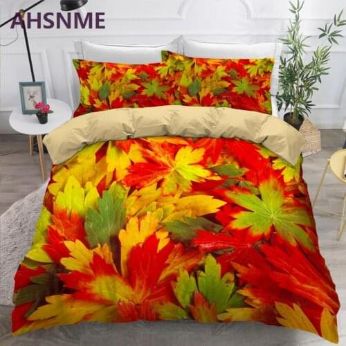 AHSNME Custom Pattern Golden Red Leaves Bedding Set Digital Print Duvet Cover Leisure Life King Queen Double Quilt Cover Set