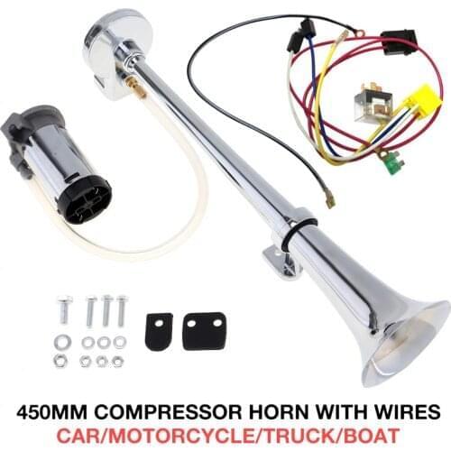 17 Inch 12V/24V 150DB Super Loud Single Car Trumpet Air Horn Compressor Car Horn Speaker Kit for Cars Trucks Boats Motorcycles