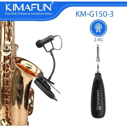 KIMAFUN 2.4G Wireless Microphone Sax System Clip on for Saxophone Trumpet Large Small Tronbone Horn Tuba Musical Instruments