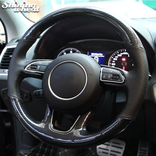 Shining wheat Black Leather Black PU Carbon Fiber Car Steering Wheel Cover for Audi Q3 Q5 2013-2015