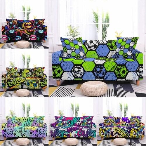 Stretch Sofa Cover Elastic Couch Cover Sectional Sofa Slipcover Graffiti Corner Sofa Cover Football Sofa Covers for Living Room