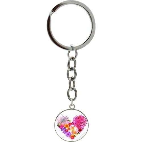 TAFREE Garland Heart Patterns Long Chain Keyholder Flowers Art Photo 20mm Pendant Key Rings 2021 Women Jewelry