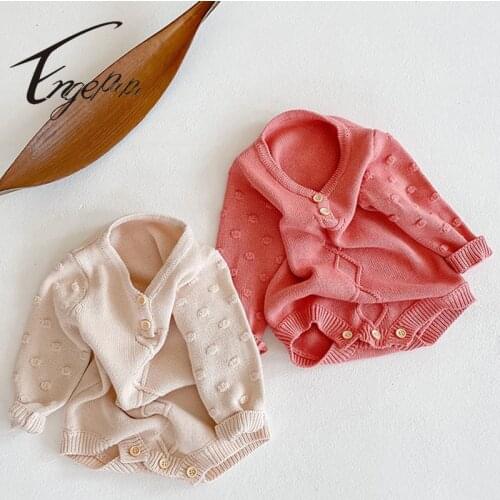 Engepapa Newborn Baby Girls Solid Color Jumpsuit Baby Girls Clothes Spring Autumn Toddler Baby Girl Knitting Romper