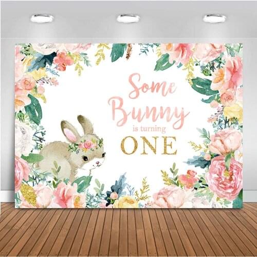 1st Birthday Bunny Backdrop Some Bunny is Turning One Background Newbrrn Girls First Birthday Decoration Spring Floral Banner