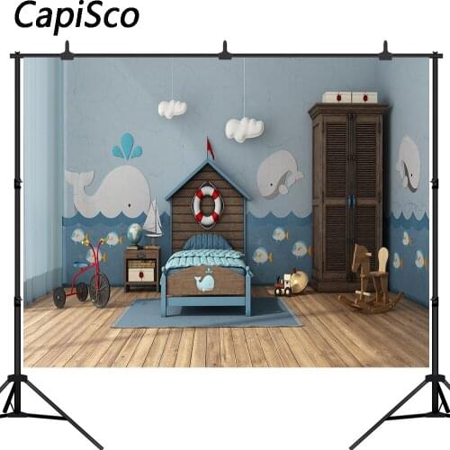 Capisco Ocean Indoor Children Birthday Backgrounds for Photo Studio Cartoon Whale Toy Newborn Baby Kids Photography Backdrops