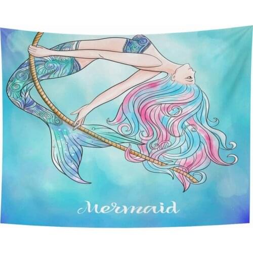 Grace Watercolor Silhouette Mermaid Swinging On Rope People Girl Beautiful Tapestries