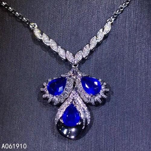 KJJEAXCMY boutique jewelry 925 sterling silver inlaid Natural sapphire Womens pendant necklace supports detection exquisite
