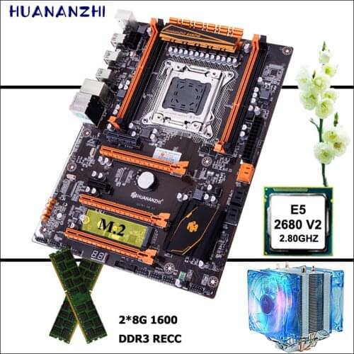 M.2 motherboard on sale HUANANZHI DELUXE X79 LGA2011 motherboard with CPU Intel Xeon E5 2680 V2 with cooler RAM 16G(2*8G) RECC