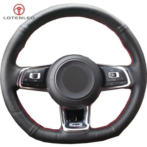 LQTENLEO Black Genuine Leather DIY Car Steering Wheel Cover for Volkswagen Golf 7 GTI Golf R MK7 VW Polo GTI Scirocco 2015 2016
