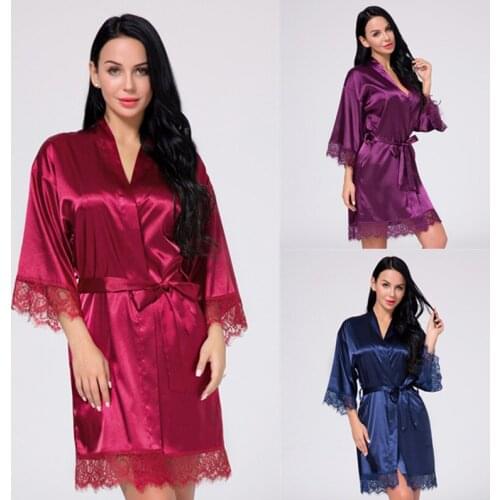 Ночные халаты Sexy Lace Sleepwear Women Satin Pijamas Nightgown Deep V Neck Strap Spaghetti Sleep Wear Night Gown Dress kimono