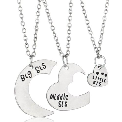 New arrive "Big Sis Middle Sis Lil Sis"Necklace Hand Stamped necklace Cut Heart Mothers Day Family Gift Best friend Jewelry
