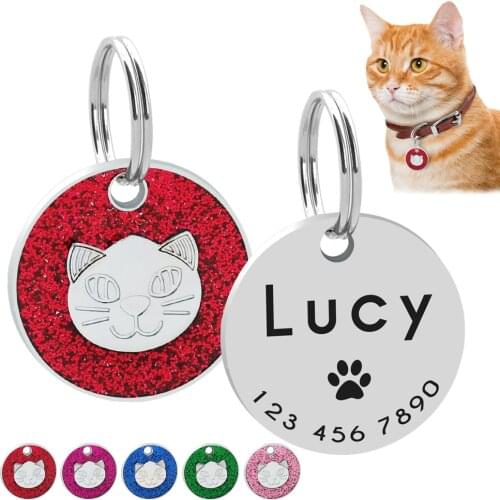 Personalized Cat ID Tag Engraved Cats Name Tags Paw Print Customized Name Plate Dog Cats Kitten Accessories Pink Red Blue