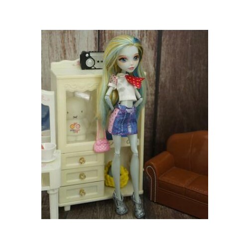 Monstering High Queens Dress With Decors Necklace Casual Wear Handmade Clothes Outfit Doll Clothing Set For Kids Doll Dressing