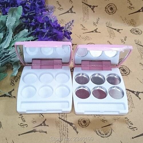 30pcs/lot Square Shape Empty Eyeshadow Powder Case with Mirror, 6grids DIY Plastic Blush Compacts, 20mm Lipstick Subpackage