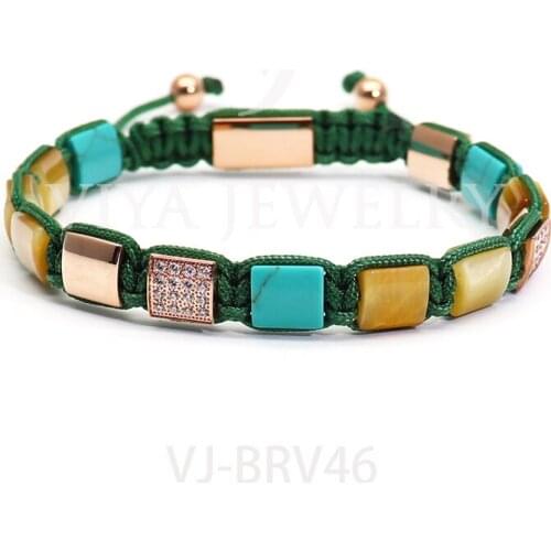 Luxury Gold Tiger Eyes Square Beads & Pave Setting Beads Braided Bracelet Jewelry For Anniversary Friendship Family Couple Gift