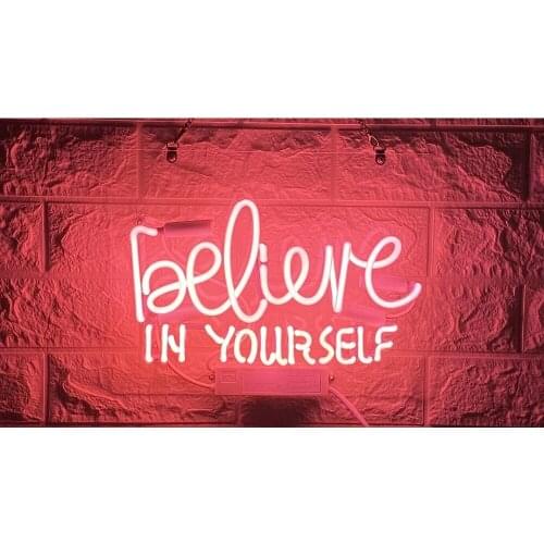 14"X8" Believe In Yourself Pink Acrylic Custom Neon Light Lamp Sign Beer Bar Handmade Real Glass Decorate Home Wall Room Decor