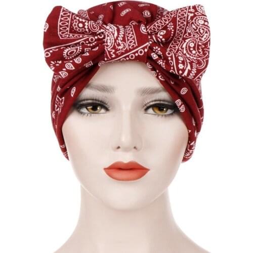 Cashew Flowers Geometry Printing Skullies Beanies Removable Bowknot Hip Hop Street Dance Women Hat Scarf Cap