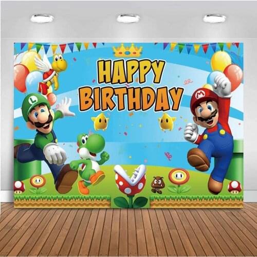 Game Super Marios Bros Photography Backdrops Party Table Decor Kids Birthday Party Cartoon Photo Background Vinyl Photo Booth