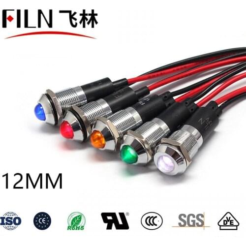 FILN Metal hot sale convex head 12mm 3v 6v 12v 110v 220v led signal lamp indicator light for car
