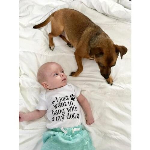 I Just Want To Hang with My Dog Baby Gender Neutral Bodysuit Cotton Short Sleeve Body Baby Boys Girls Rompers Baby Shower Gifts