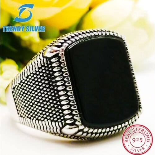 Silver 925 fine jewelry man rings men accessories turquoise gemstone natural black onyx agate wholesale TRENDY SILVER