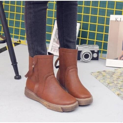 Womens boots autumn / winter 2020 new solid color double zipper short boots womens flat bottom anti slip soft PU